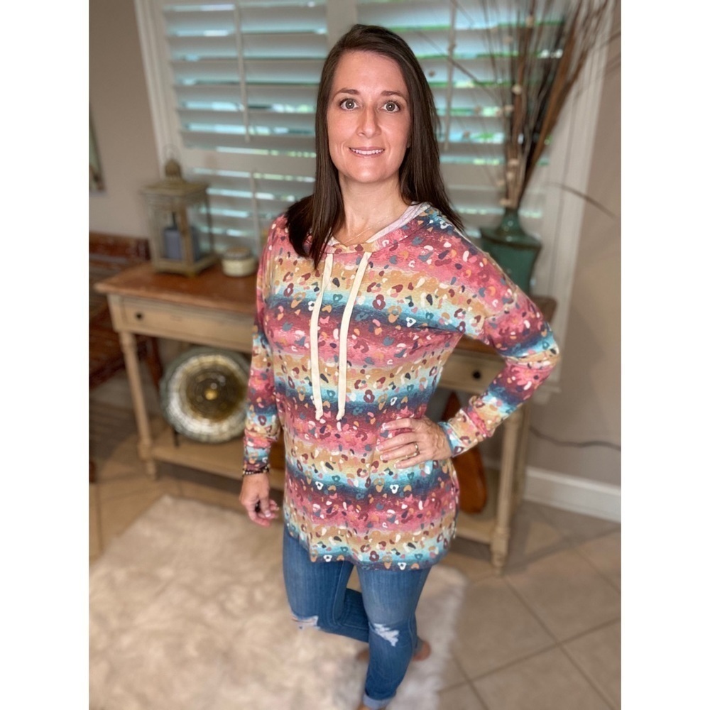 Leopard Ombre Hoodie Pink Multi Long Sleeve 4520